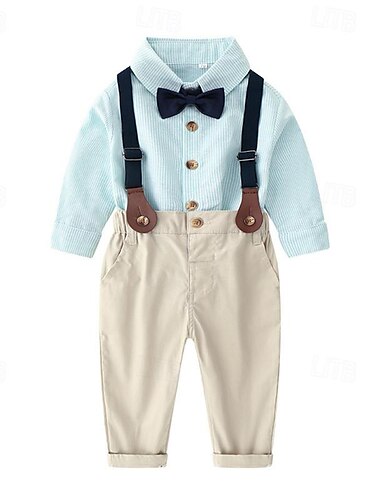  2 Stück Ring-Träger Anzug Jungen kinderkleidung Shirt & Hose Formal Party Cool Sanft Plaid Streifen Hellgrün Rosa Rote Baumwolle