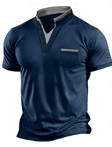  Herren V-Ausschnitt T-Shirt Kurzarmshirt T-Shirt Kurzarm V Ausschnitt Sommer Patchwork Täglich Streetstyle Knöpfe Outdoor Straße Lässig Weiß Top T-Shirt für Herren