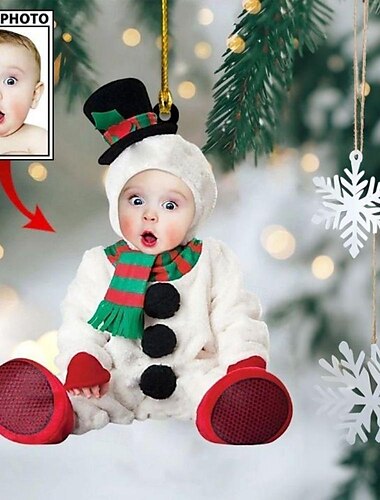  gepersonaliseerde foto kerstversieringen acryl 2d aangepaste sneeuwpop babygezicht kerstboomversieringen kerstversiering hangende hanger geschenken