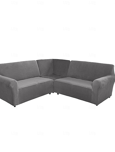  Funda de sofá en forma de L de 5 plazas de terciopelo elástico, funda de sofá en forma de L con todo incluido, asiento privado de color sólido