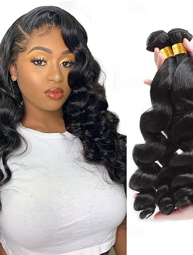  fasci di capelli umani ondulati sciolti capelli umani da 8-28 pollici fasci di 3 pezzi estensioni dei capelli a trama sciolta donna capelli neri naturali