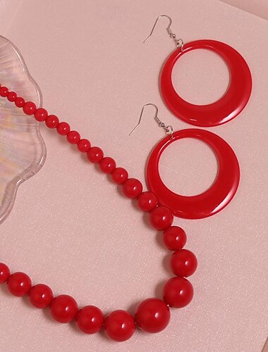  déclaration des années 80 pour femmes rose boho acrylique rétro goutte boucles d'oreilles et collier de mode