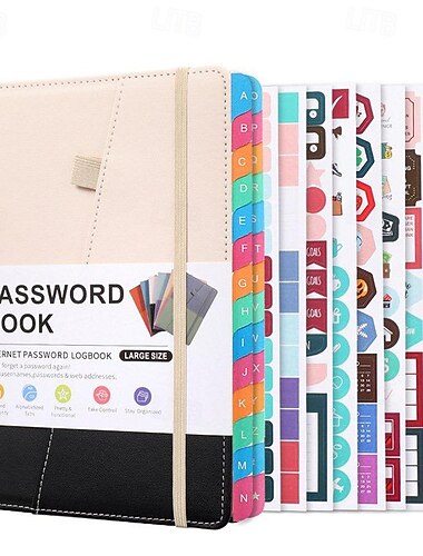 Passwortbuch A5 Buchstabenanhänger Passwort-Notizbuch Computer- und Website-Login Passwort-Organizer und -Manager 240 Seiten mit Innentasche 8,4 x 5,9 Zoll