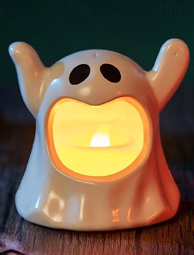  Halloween-Keramik-Kerzenlicht, beleuchteter Geister-Raumdekor-Halter, Dekorationen, gruseliges Geisterlicht, Atmosphären-Dekor-Requisiten, Geister-LED-elektronisches Kerzenlicht, schwarz-weiße Geister-Nachtlampe, 3/6/12 Stück