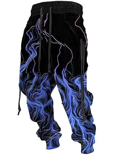  Herre Grafisk Joggebukser Joggere Bukser Medium Midje Fritid utendørs Sidelommer 3D-utskrift Høst vinter 3D-utskrift Svart