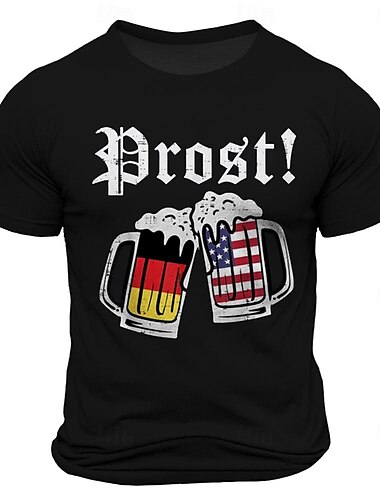  Herren Buchstabe Lustig Bier Nationalflagge T Shirt T-Shirt Baumwolle Kurzarm Grafik Hemd Schwarz Armeegrün Dunkelblau Bequemes T-Shirt Straße Sport im Freien Modedesigner-Kleidung