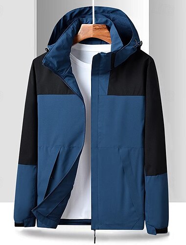  Herren Soft Shell Jacke Wanderjacke Draussen Farbblock Windundurchlässig Wasserdicht Kapuzenshirt Windbreaker-Jacke Camping / Wandern / Höhlenforschung Reisen Schwarz Weiß Blau Braun
