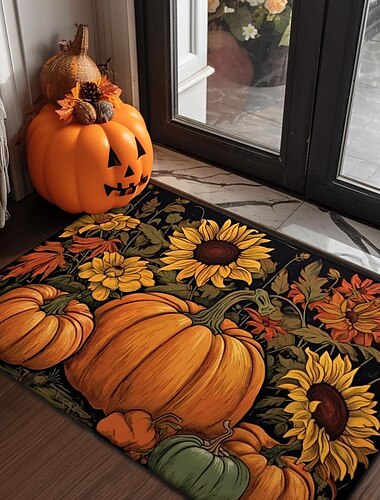  Halloween Deurmat Pompoen Zonnebloemen Keukenmat Vloermat Antislip Gebiedstapijt Oliebestendig Tapijt Binnen Buiten Mat Slaapkamer Decor Badkamer Mat Entree Tapijt