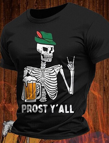  Voor heren Coole schedels Bier letter afdrukken T-shirt Katoen Korte mouw Grafisch Shirt Zwart Leger Groen Comfortabel T-shirt Straat Buitensporten Modeontwerper kleding