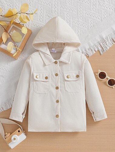  Kleinkind Jungen Kapuzenjacke Oberbekleidung Einfarbig Gestreift Langarm Knöpfe Mantel Outdoor Baumwolle Mode Basic Hell Beige Sommer Ab 4 Jahren