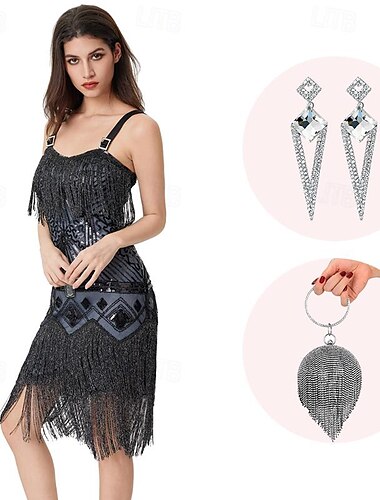  Retrò Vintage Anni Ruggenti Anni 1920 Abito Flapper Costume Cosplay Abiti Il grande Gatsby Invitato al matrimonio Paillettes Frangia con nappe Per donna Natale Halloween Carnevale Halloween Festa