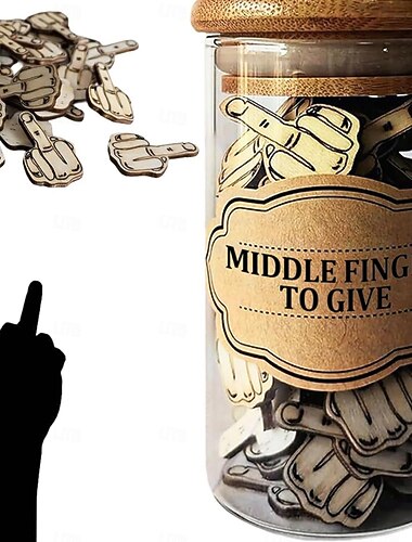  frasco de dedo medio, regalo dedo medio para dar, 100 piezas de dedo medio en un frasco, pieza de patrón recortado de madera, bolsa de parodia de ventilación de mal humor de artesanía diy cumpleaños,