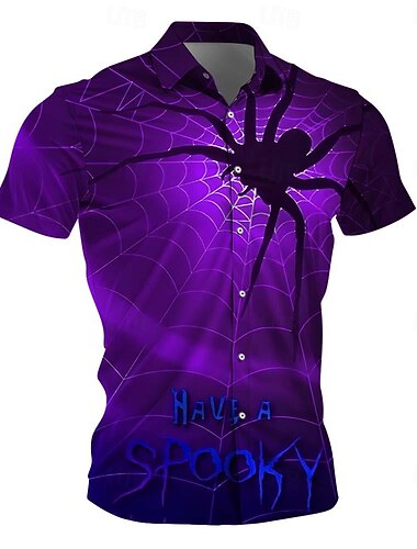  Halloween SPIDER Informale Per uomo Camicia Camicia con bottoni Manica corta Da sera Giornaliero Da mare Estate Inverno Primavera & Autunno Collo ripiegabile Abbottonare Stampa 3D Sottile Giallo