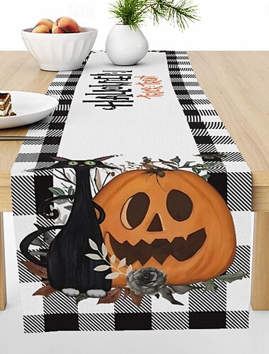  Halloween-Tischläufer – gruseliges und festliches Design mit Kürbissen und Geistern – hochwertiger Stoff für Langlebigkeit – perfekt, um Ihrem Esstisch einen Halloween-Touch zu verleihen