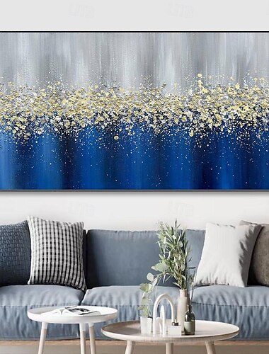  Pintura al óleo hecha a mano lienzo arte de la pared decoración textura abstracta moderna oro azul para sala de estar decoración del hogar pintura sin marco enrollada