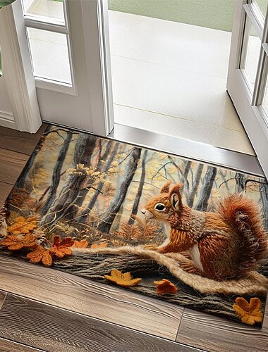  Autumn Quilt Forest Squirrel Doormat Kitchen Mat Floor Mat Non-Slip Area Rug Oil Proof Rug Indoor Outdoor Mat Bedroom Decor Bathroom Mat Entrance Rug