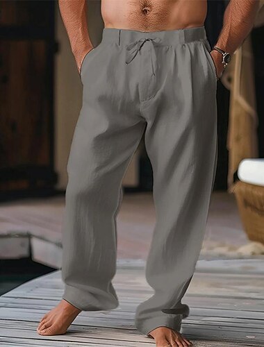  Herren Hose Sommerhose Strandhose Kordelzug Falten Gerader Schnitt Einfach Komfort Atmungsaktiv Lässig Täglich Ferien Mode Klassicher Stil Schwarz Weiß