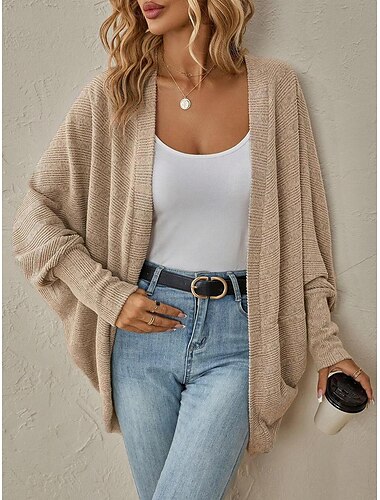 Damen Cardigan-Mantel Brautkleider schlicht Feste Farbe Gerippt Öffnung vorne Strick Fledermaus Ärmel Langarm Normale Oberteile Stricken Täglich Rosa Blau Frühling Herbst
