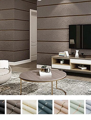  cool wallpapers muurschildering modern 3d dik vlies imitatie hertenleer fluwelen behangrol niet-zelfklevend verticaal gestreept voor slaapkamer woonkamer tv achtergrond 1,73'(0,53m) x 32,8'(10m)