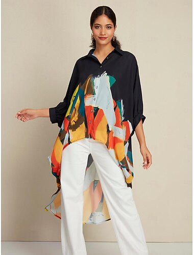 Per donna Stampe Grafiche Casual Quotidiano Manica a Pipistrello Nero Manica 3/4 Casual Quotidiano Collo ripiegato Primavera & Autunno