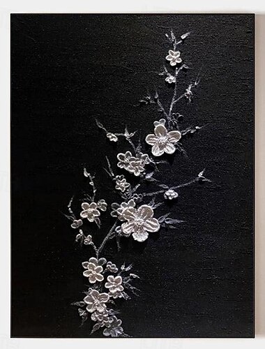  3D florales strukturiertes Ölgemälde handgemachte Wandkunst Wabi-Sabi minimalistisches Leinwandgemälde handgemaltes Wanddekor Blumengemälde für Wohnzimmer florales Ölgemälde Frühlingsdekor