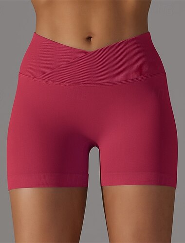  Damen Fitnessshorts Yogashorts Trainingsshorts Criss Cross Taille Hohe Taille Yoga Fitnesstraining Pilates Shorts Schwarz Armeegrün Rot Sport Sportkleidung Dehnbar Schlank