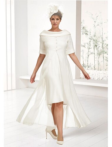  Robe de mère de la mariée en A-ligne à deux pièces de plage élégante hors épaule longueur genoux en chiffon demi-manche enveloppement inclus avec boutons couleur unie 2025 taille personnalisée