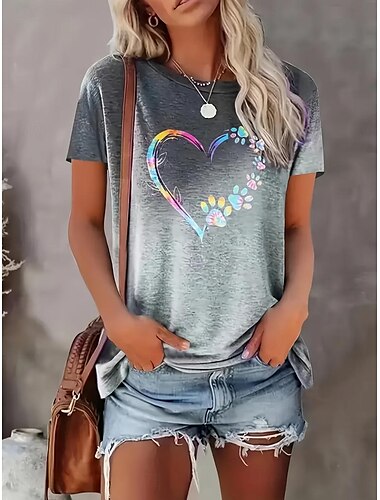  t-shirt femme décontracté imprimé manches courtes hauts réguliers col rond quotidien rouge bleu vert gris été