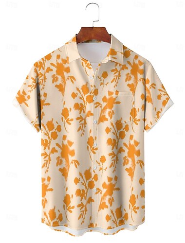  Blumen / Pflanzen Brautkleider schlicht Herren und Damen Bedruckte Hemden Kurze Ärmel Ausgehen Geburtstag Wochenende Frühling Sommer Hemdkragen Print Dünn Hellgelb Terylen