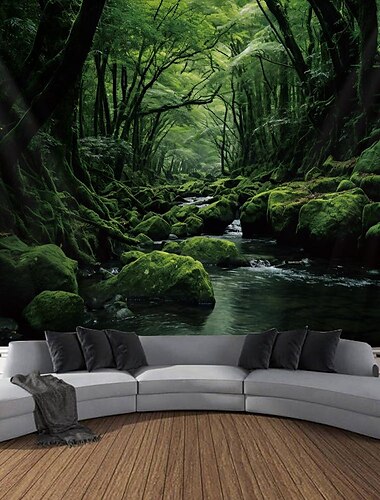  bos rivier hangend tapijt kunst aan de muur groot tapijt muurschildering decor foto achtergrond deken gordijn thuis slaapkamer woonkamer decoratie