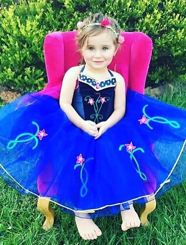  Die Eiskönigin Prinzessin Anna Kleid Kostüm Blumenmädchenkleid Cosplay Film Cosplay for Mädchen Kinder Karneval Leistung Party