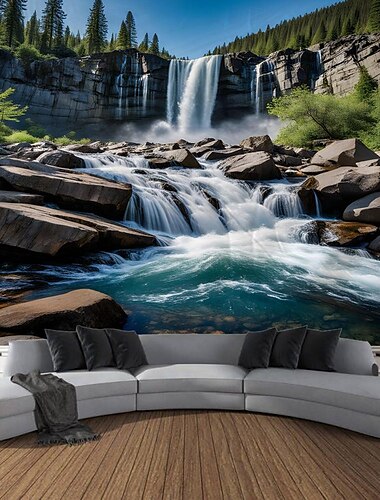  natuur waterval rots hangend tapijt landschap kunst aan de muur groot tapijt muurschildering decor foto achtergrond deken gordijn thuis slaapkamer woonkamer decoratie