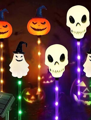  6 Stück solarbetriebene Halloween-Kürbis-Gartenstecker, leuchtende Kürbisse, solarbetriebene Halloween-Gartenstecker, wasserdichte Kürbislichter für den Außenbereich, für Garten, Terrasse, Hof, Weg, Grabdekoration