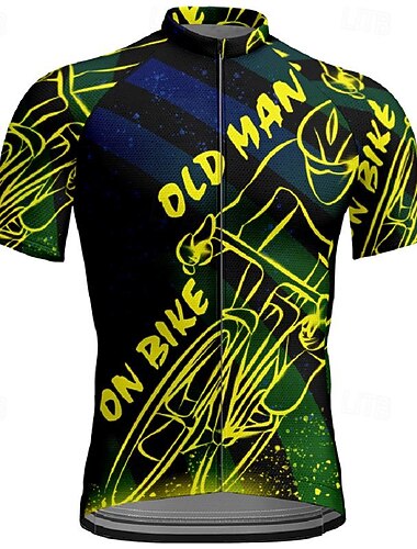  Homme Maillot de cyclisme Graphique Géométrique Manche Courte Cyclisme T-shirt Maillot Top avec 3 poches arrière VTT Vélo tout terrain Séchage Rapide Respirant Des sports Jaune Vert Vêtement Tenue
