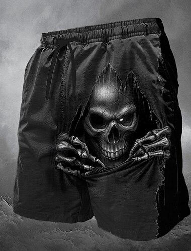  Herren Shorts Kurze Hosen Sommer-Shorts Lässige Shorts Tasche Kordelzug Elastische Taille Totenkopf Motiv 3D-Druck Atmungsaktiv Weich Kurz Casual Täglich Festtage Modisch Strassenmode Schwarz