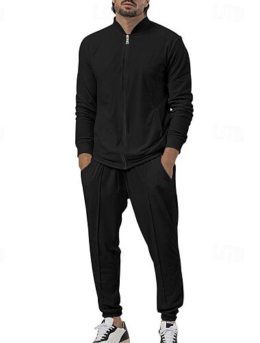  Homens Moletom Roupa de corrida 2 Peças Zip Completo Casual Outono Manga Longa Respirável Macio Ginástica Treino de Ginástica Corrida Roupa de esporte Roupas Esportivas Cor Sólida Cinzento Escuro