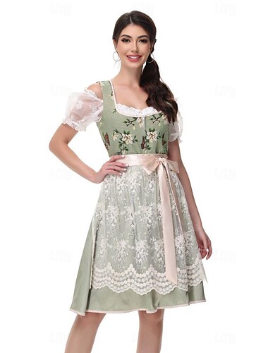  Damen Karneval Oktoberfest Bier Kostüm Dirndl Trachtenkleider Magd Deutscher München Wiesn Traditioneller Stil Stoffkleid für das Oktoberfest