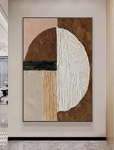  beige bruin schilderij handgemaakt bruin wabi sabi kunstwerk olieverf handgeschilderd getextureerd olieverfschilderij beige olieverfschilderij bruin abstracte canvas kunst moderne horizontale decor