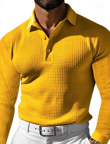  Miesten Vohveli poolopaita Golfpaita Työ Kausaliteetti Kauluskäänne Pitkähihainen Perus Moderni Yhtenäinen väri nappi 봄 & Syksy Normaali Musta Valkoinen Keltainen Rubiini Vaalean harmaa Vaalean