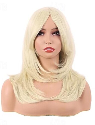  Peruca Longa com 20 Polegadas/50 cm com Camadas e Franjas Cabelo Reto de Fibra Sintética Comprimento Shoulder para Uso Diário ou Festa (Loira) Perucas de Halloween