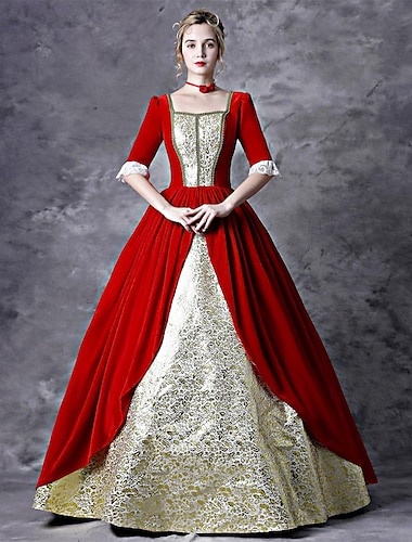  Gótico Victoriano Inspirado en la vendimia Vestidos Ropa de Fiesta Vestido de fiesta de graduación Princesa Shakespeare Color sólido Vestido de Gala Mujer Víspera de Todos los Santos Carnaval día de