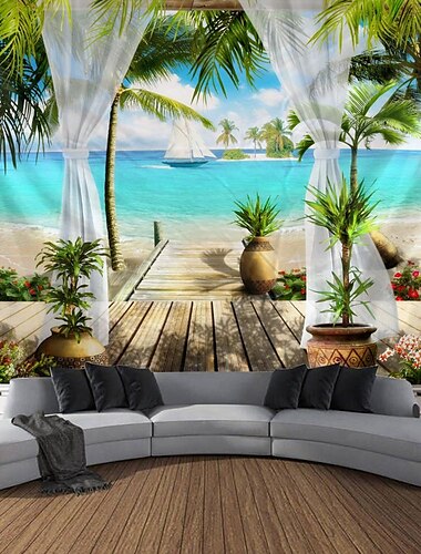  strand thema hangend wandtapijt wandtapijt groot wandtapijt muurschildering decor foto achtergrond deken gordijn thuis slaapkamer woonkamer decoratie