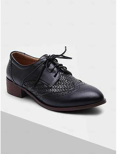  sapatos oxford femininos de couro marrom com design tecido – sapatos sociais elegantes e confortáveis para ocasiões formais