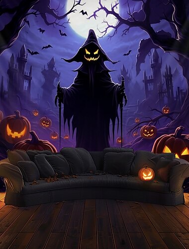  Halloween Dekorationen beängstigend Tod hängen Wandteppich Wandkunst große Wandteppich Wandbild Dekor Fotografie Hintergrund Decke Vorhang Haus Schlafzimmer Wohnzimmer Dekoration Geist