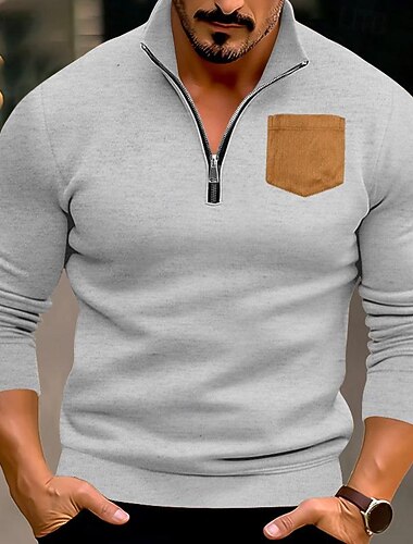  Homme Sweat-shirt Sweat-shirt quart de fermeture éclair Noir Blanche Rouge Chameau Gris Clair Demi-zip Bloc de Couleur Avec Poches Sport & Loisir Quotidien Fête Polyester Streetwear Basique