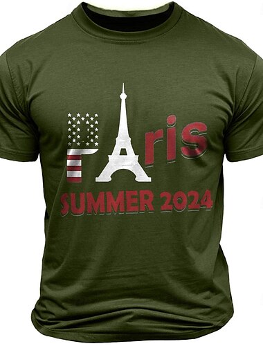  Herren Buchstabe Paris Amerikanische Flagge T Shirt T-Shirt 100% Baumwolle Kurzarm Grafik Hemd Schwarz Armeegrün Dunkelgray Bequemes T-Shirt Straße Sport im Freien Modedesigner-Kleidung