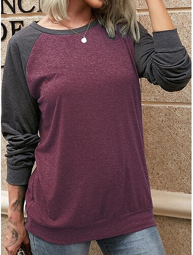  Damen T Shirt Farbblock Gestreift Brautkleider schlicht Langarm Rundhalsausschnitt Normale Oberteile Täglich Bedruckt Weiß Rote Blau Grün Frühling Herbst