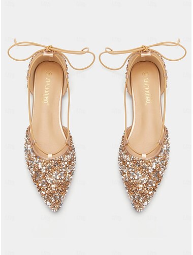  Γυναικεία Χωρίς Τακούνι Παπούτσια Bling Bling Κρίσταλ Σανδάλια Πάρτι Τεχνητό διαμάντι Επίπεδο Τακούνι Μυτερή Μύτη Κομψό Μοντέρνα Γκλίτερ Μοκασίνια Χρυσό