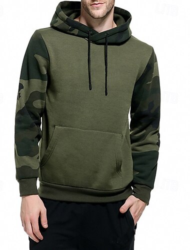  Pánské Kapuce Černá Armádní zelená Khaki Kapuce Barevné bloky Kamuflážní barva Slátanina Kapsy Sporty a outdoor Denní Dovolená Šik ven Základní Na běžné nošení Jaro & podzim Oblečení Mikiny s kapucí