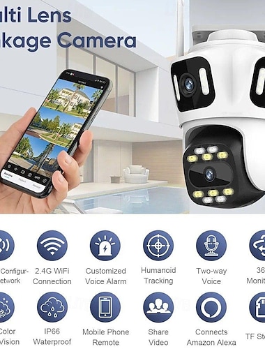  6k drei Bildschirme WiFi-Verbindungskamera Außen drei Objektiv PTZ Auto Tracking Sicherheitskameras